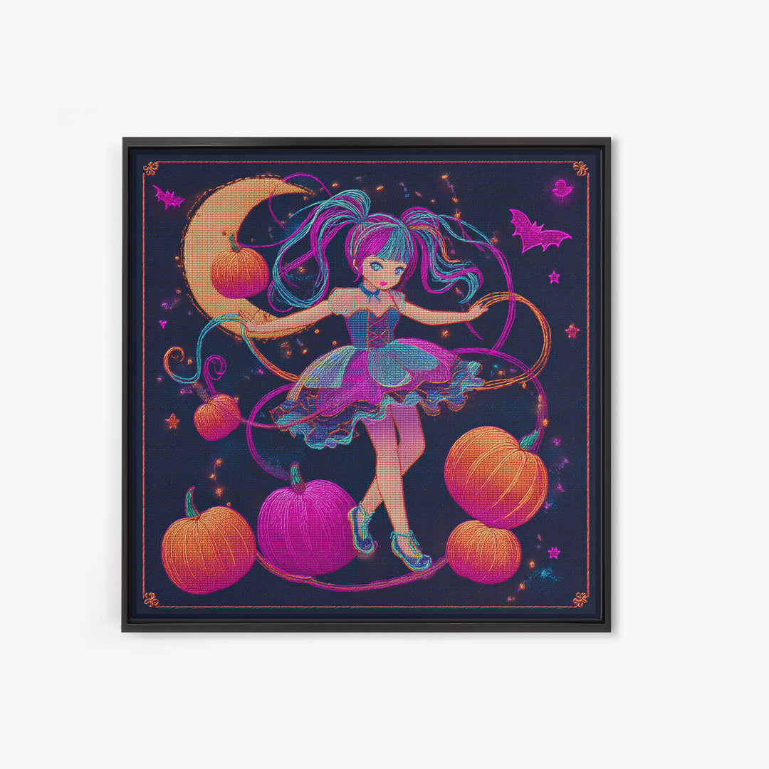 The Candy Apple Dance, Synthwave Halloween Art, Square Wall Art, Framed Canvas Print, Retro Halloween Decor, Neon Wall Art