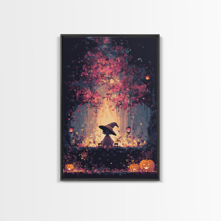 The Witch Hat Ring Toss, Vaporwave Halloween Decor, Vertical Wall Art, Canvas Print, Retro Halloween Decor, Neon Wall Art, Spooky Wall Decor