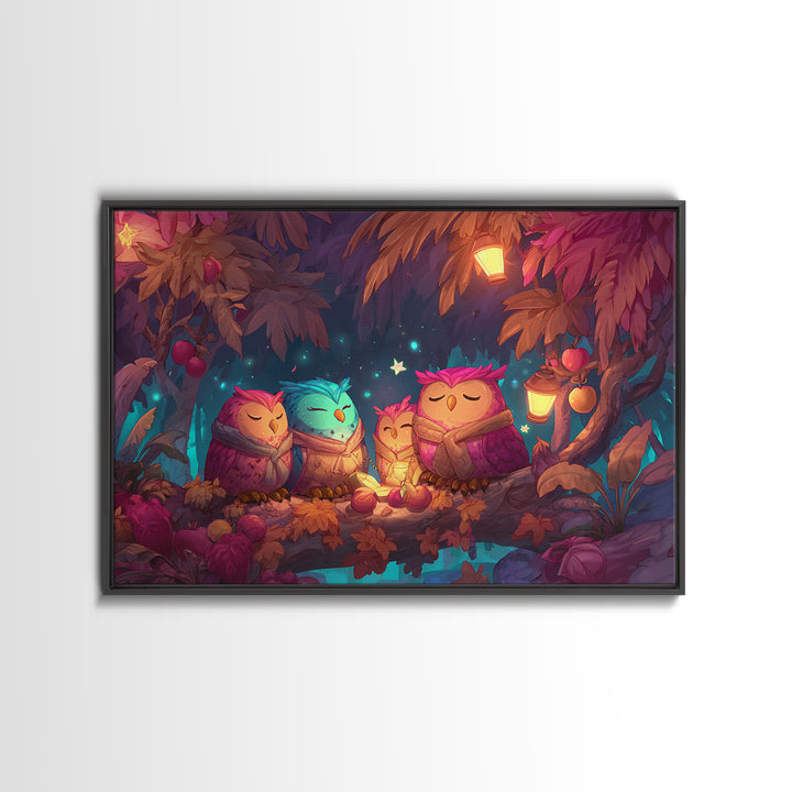 The Sleepy Owl Orchard, 80s Halloween Wall Art, Landscape Wall Art, Canvas Print, Retro Halloween Decor, Neon Wall Art, Gothic Home Decor