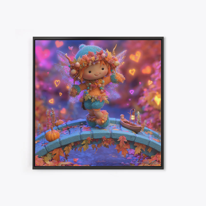 The Autumn Fairy Bridge, Synthwave Halloween Art, Square Wall Art, Canvas Print, Retro Halloween Decor, Neon Wall Art, Seasonal Home Decor