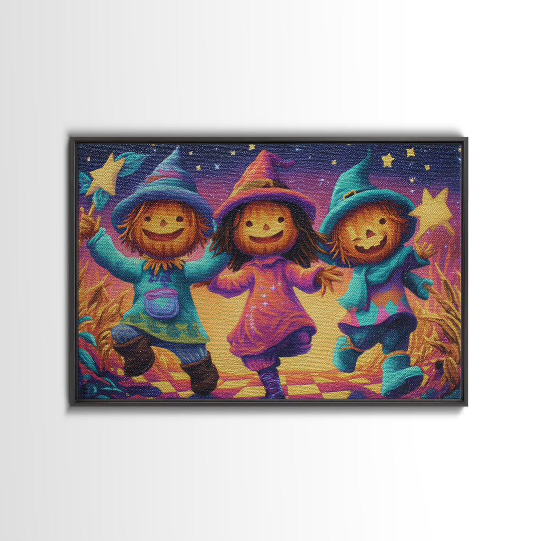 The Starry Cornfield Maze, Vaporwave Halloween Decor, Landscape Wall Art, Framed Canvas Print, Retro Halloween Decor, Neon Wall Art