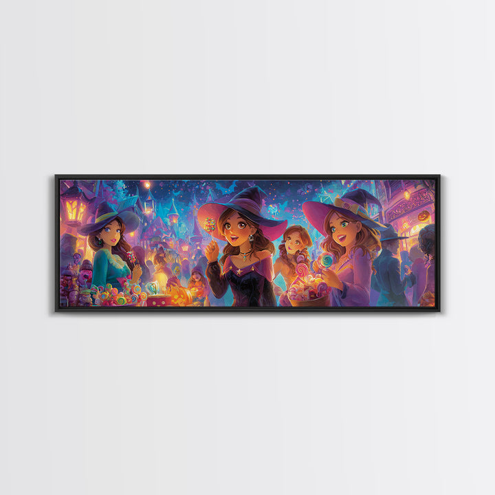The First Autumn Snowflake, Synthwave Halloween Art, Extra Wide Wall Art, Framed Canvas Print, Retro Halloween Decor, Neon Wall Art