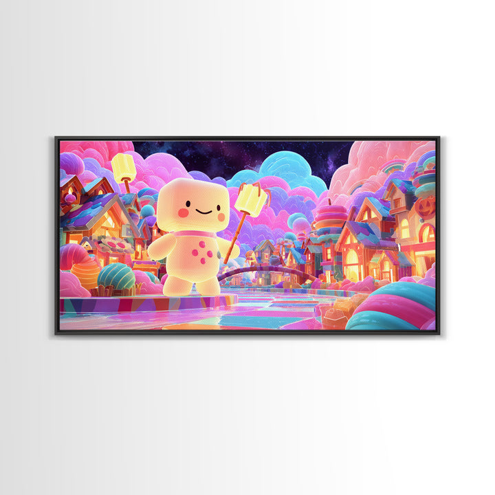 The Upside-Down Candy Kingdom, Vaporwave Halloween Decor, Wide Panoramic Art, Canvas Print, Retro Halloween Decor, Neon Wall Art