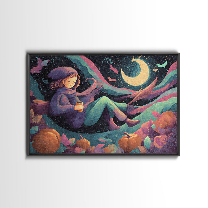 The Candy Comet Adventure, Synthwave Halloween Art, Landscape Wall Art, Canvas Print, Retro Halloween Decor, Neon Wall Art