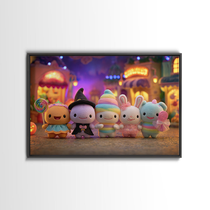 The Halloween Toy Kingdom, Vaporwave Halloween Decor, Landscape Wall Art, Framed Canvas Print, Retro Halloween Decor, Neon Wall Art