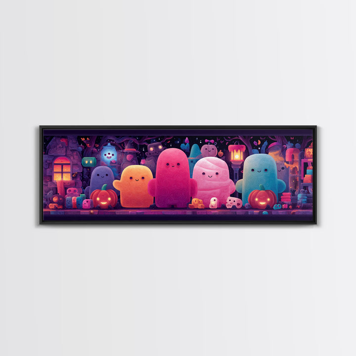 The Halloween Toy Kingdom, Cute Spooky Neon Art, Extra Wide Wall Art, Canvas Print, Retro Halloween Decor, Neon Wall Art, Dark Fantasy Art