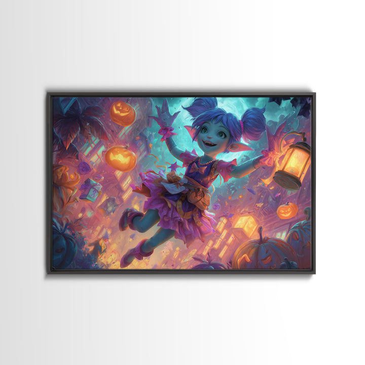 The Magical Costume Workshop, 80s Halloween Wall Art, Landscape Wall Art, Canvas Print, Retro Halloween Decor, Neon Wall Art