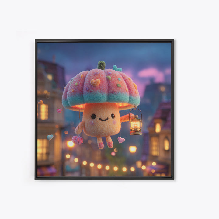 The Enchanted Umbrella Adventure, Synthwave Halloween Art, Square Wall Art, Canvas Print, Retro Halloween Decor, Neon Wall Art