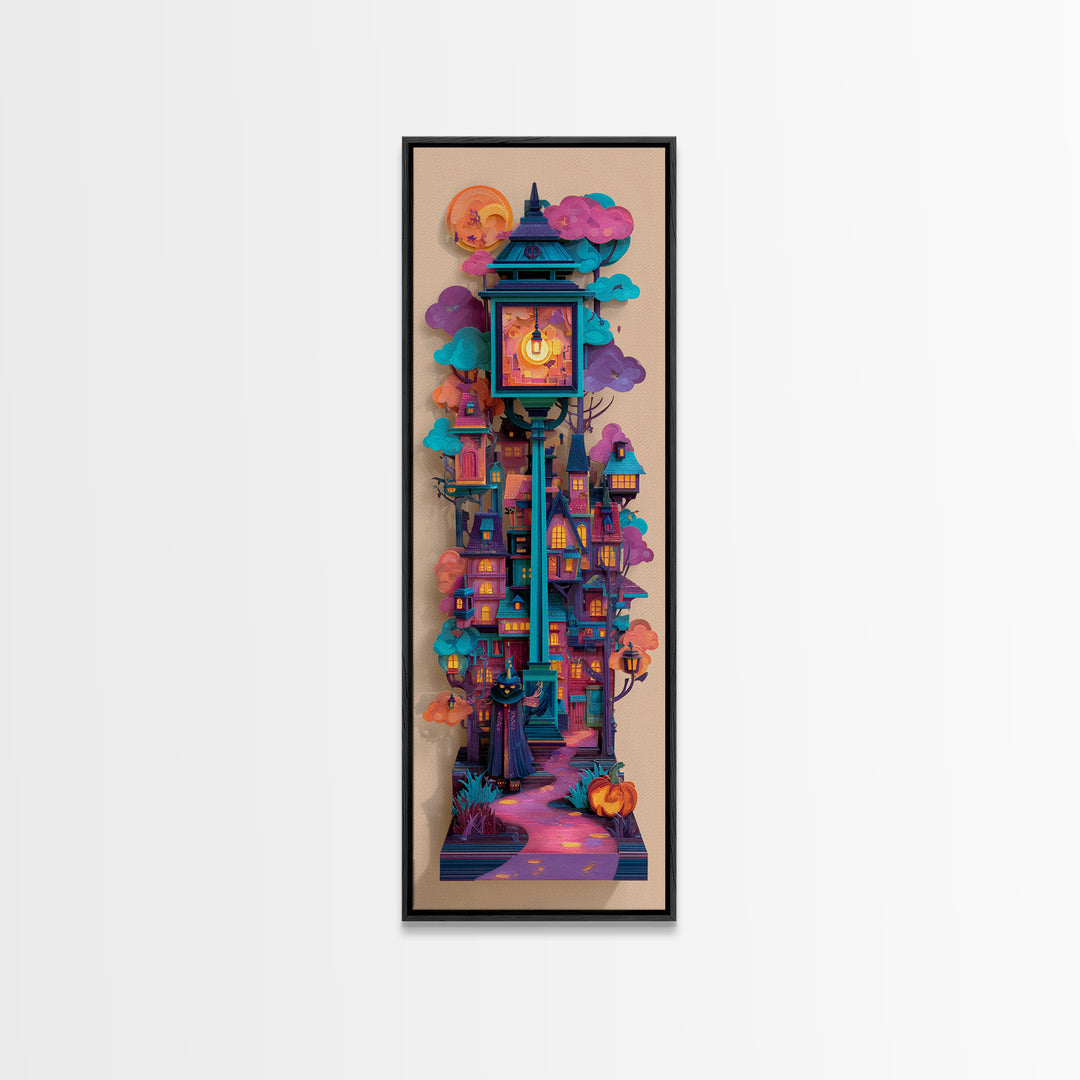 The World Inside A Lantern, Vaporwave Halloween Decor, Tall Narrow Wall Art, Canvas Print, Retro Halloween Decor, Neon Wall Art