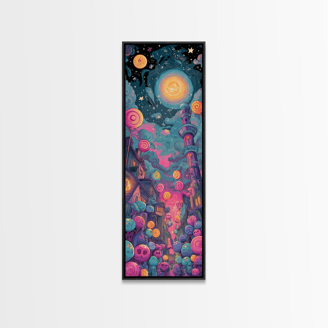 The Costume Planet, 80s Halloween Wall Art, Tall Narrow Wall Art, Canvas Print, Retro Halloween Decor, Neon Wall Art, Macabre Wall Art
