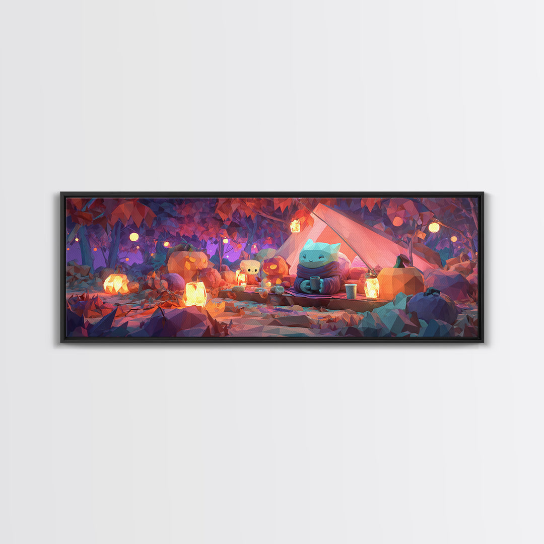 The Festival Of Friendly Frights, Retro Neon Halloween Art, Extra Wide Wall Art, Canvas Print, Retro Halloween Decor, Neon Wall Art