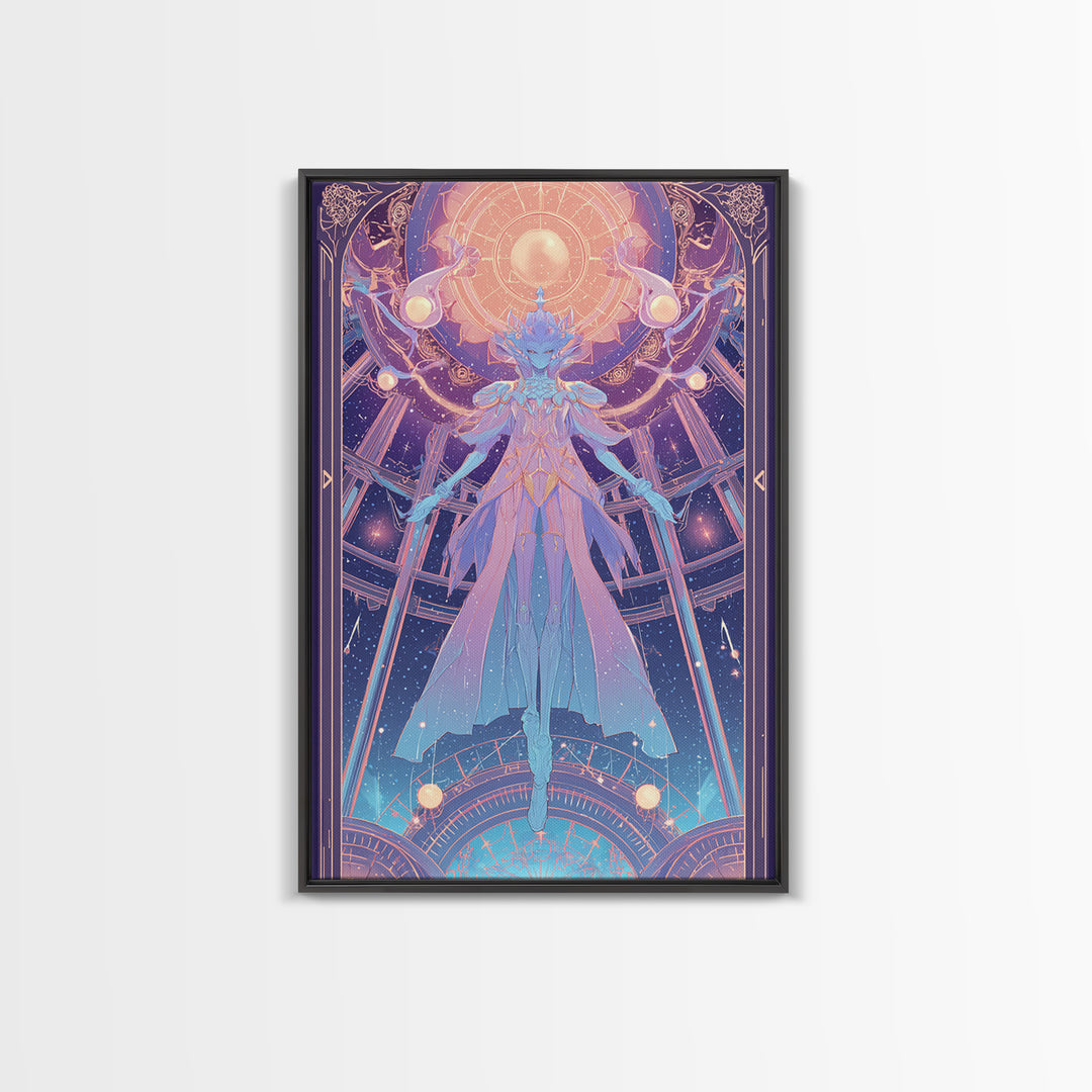 The Dreaming Priest Of The Outer Gate, 80s Halloween Wall Art, Vertical Wall Art, Canvas Print, Retro Halloween Decor, Neon Wall Art