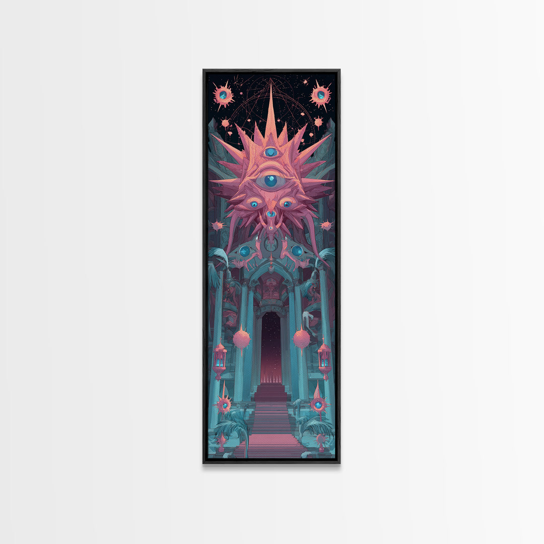 The Dreaming Priest Of The Outer Gate, Cute Spooky Neon Art, Tall Narrow Wall Art, Canvas Print, Retro Halloween Decor, Neon Wall Art