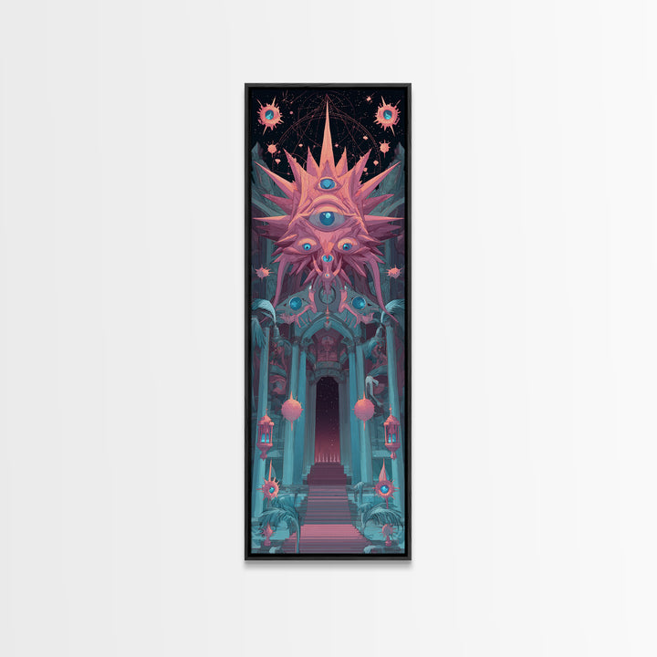 The Dreaming Priest Of The Outer Gate, Cute Spooky Neon Art, Tall Narrow Wall Art, Canvas Print, Retro Halloween Decor, Neon Wall Art