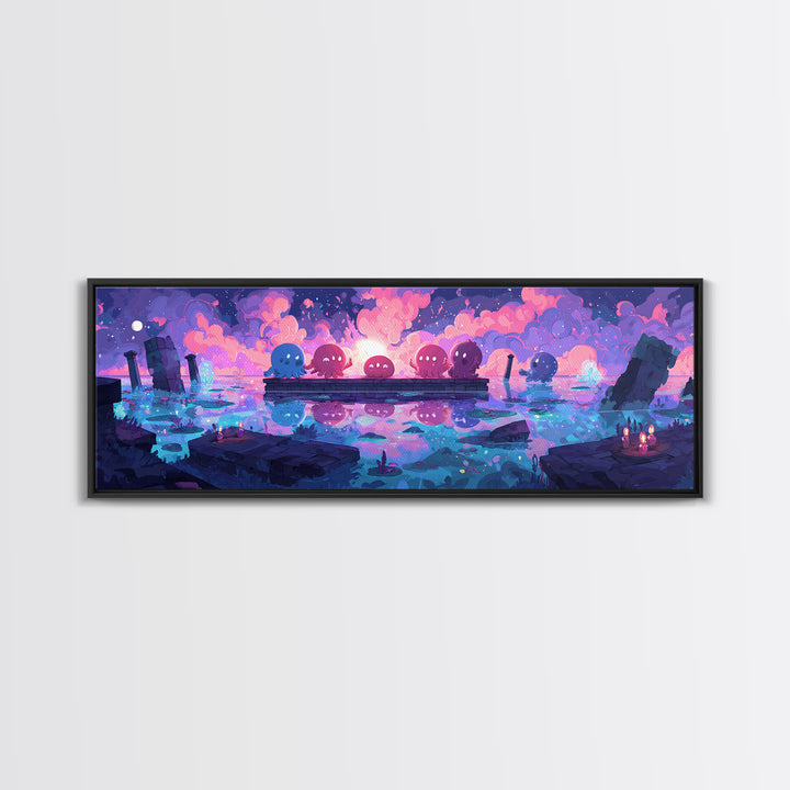 The Choir Of Deepwater Acolytes, Synthwave Halloween Art, Extra Wide Wall Art, Canvas Print, Retro Halloween Decor, Neon Wall Art