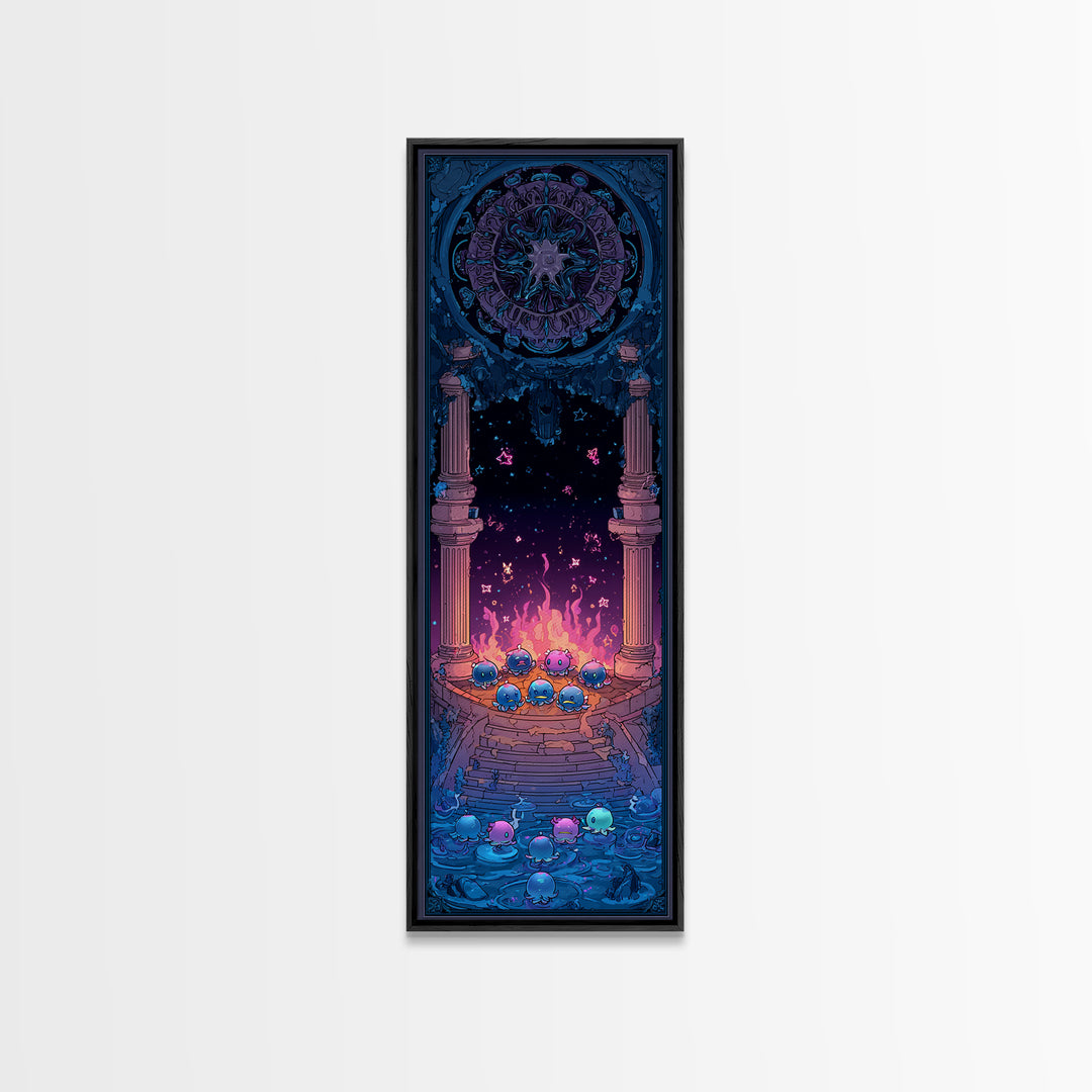 The Choir Of Deepwater Acolytes, Retro Neon Halloween Art, Tall Narrow Wall Art, Canvas Print, Retro Halloween Decor, Neon Wall Art