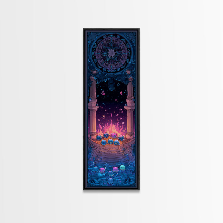 The Choir Of Deepwater Acolytes, Retro Neon Halloween Art, Tall Narrow Wall Art, Canvas Print, Retro Halloween Decor, Neon Wall Art