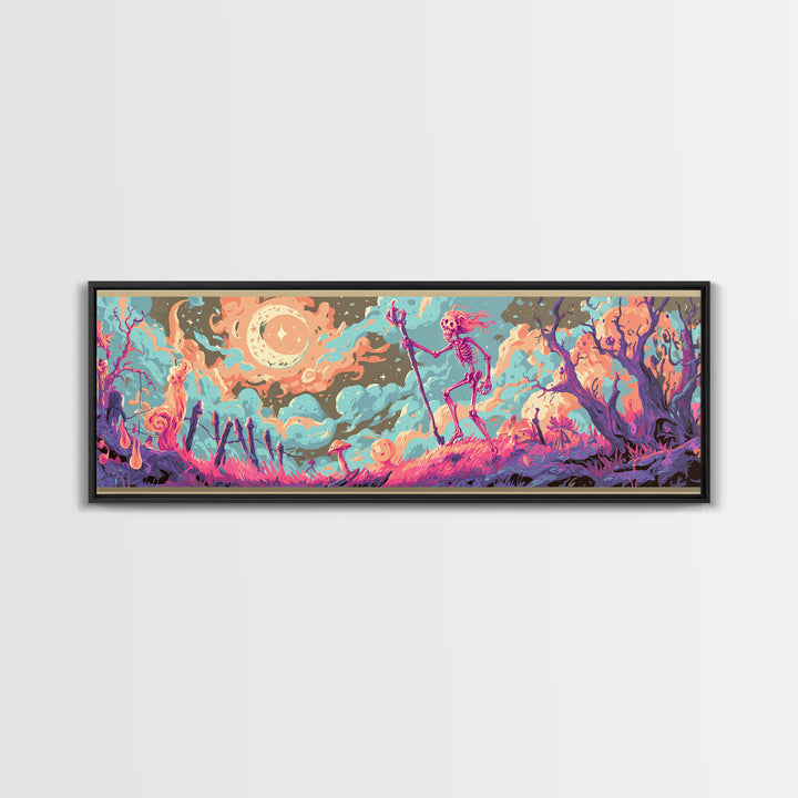 The Star-Seer Of Black Dunwich, Cosmic Synthwave Horror, Extra Wide Wall Art, Canvas Print, Retro Halloween Decor, Neon Wall Art