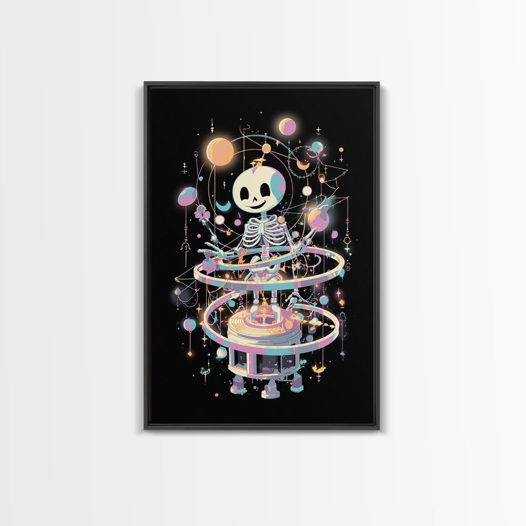 The Astronomer Of The Hollow Sky, Cute Eldritch Neon Art, Vertical Wall Art, Canvas Print, Retro Halloween Decor, Neon Wall Art