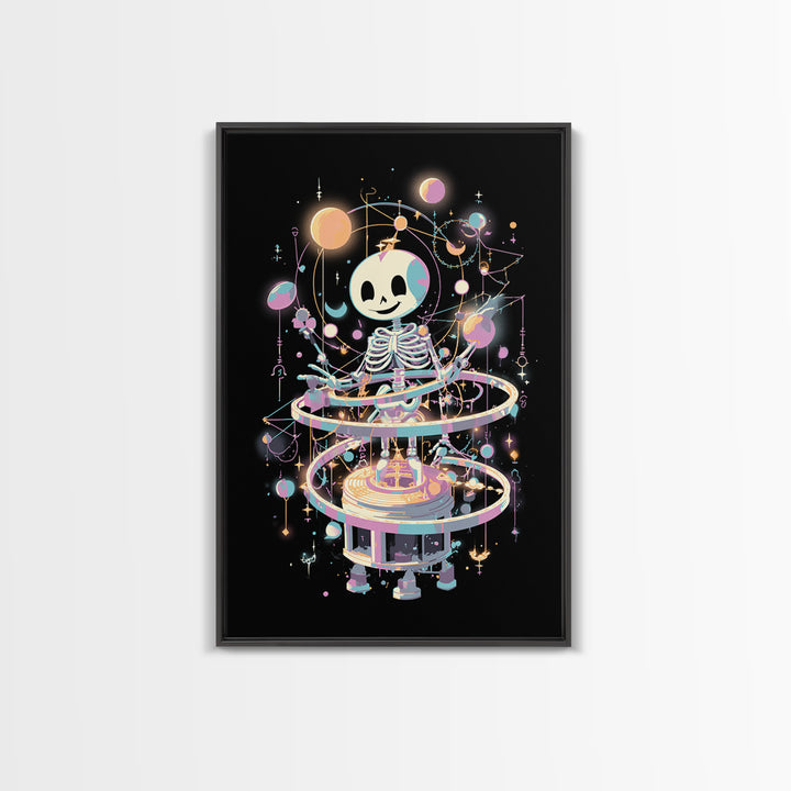The Astronomer Of The Hollow Sky, Cute Eldritch Neon Art, Vertical Wall Art, Canvas Print, Retro Halloween Decor, Neon Wall Art
