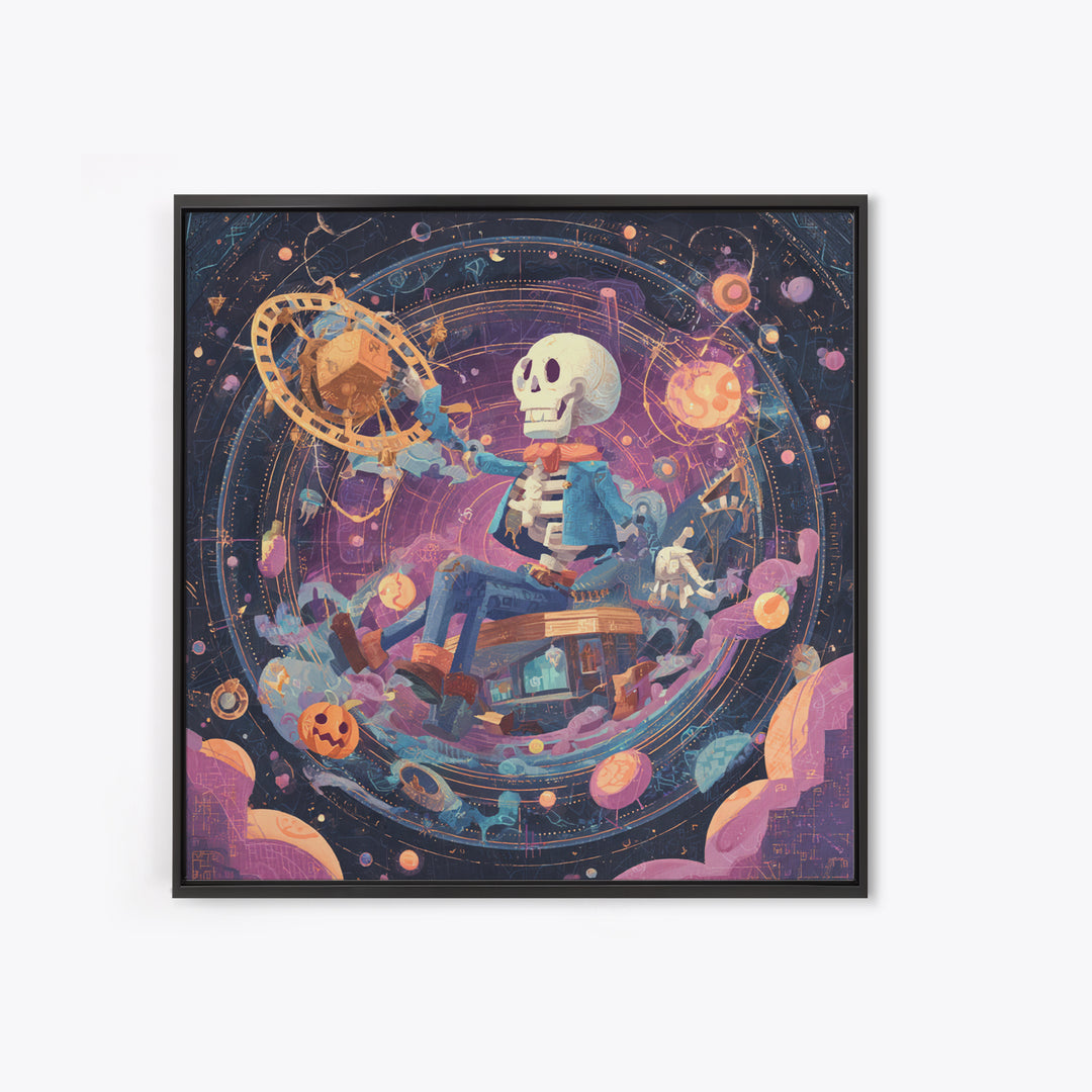 The Astronomer Of The Hollow Sky, Cosmic Synthwave Horror, Square Wall Art, Canvas Print, Retro Halloween Decor, Neon Wall Art