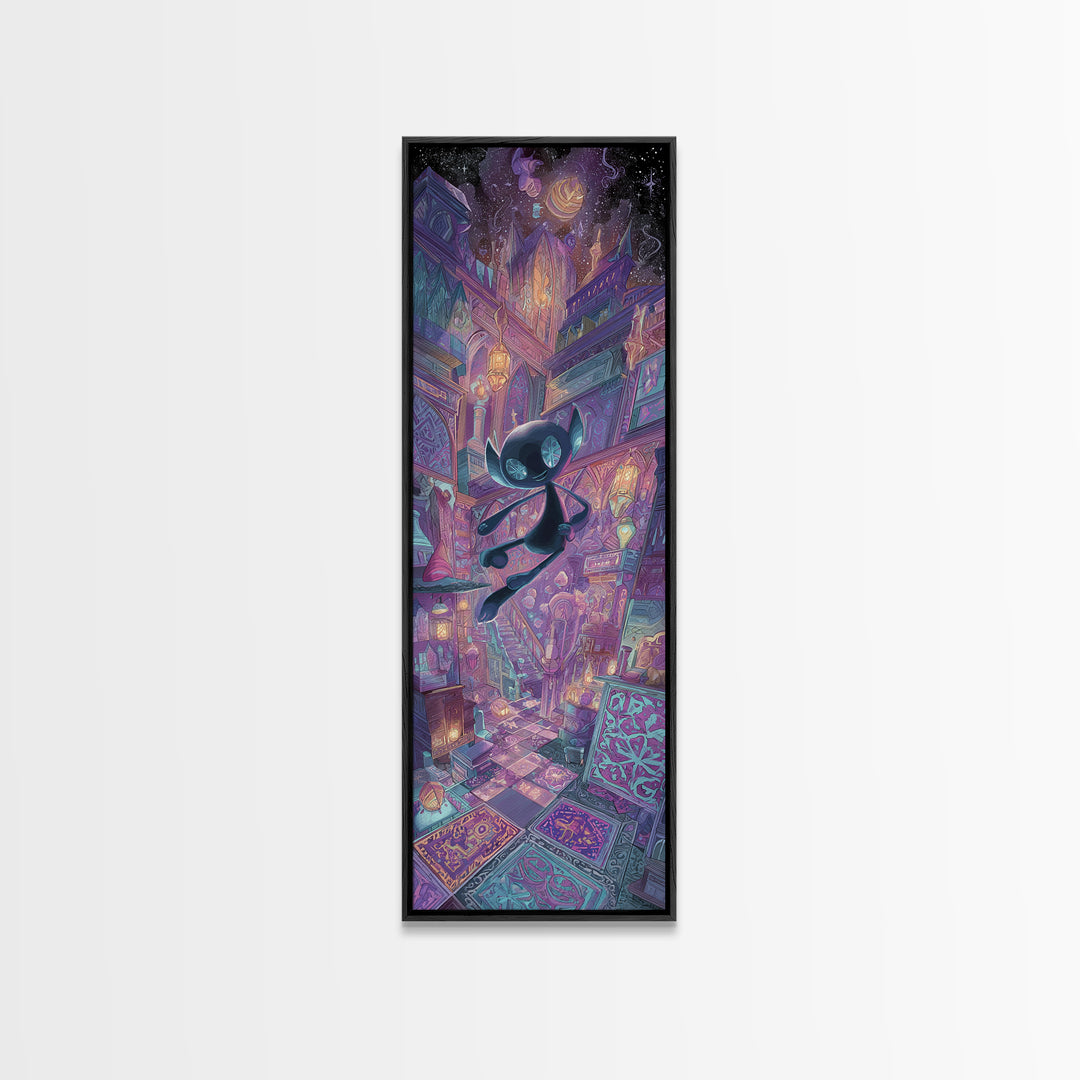 The Crawler Beneath The Floor Of Stars, Vaporwave Halloween Decor, Tall Narrow Wall Art, Framed Canvas Print, Retro Halloween Decor