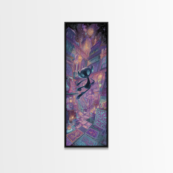 The Crawler Beneath The Floor Of Stars, Vaporwave Halloween Decor, Tall Narrow Wall Art, Framed Canvas Print, Retro Halloween Decor