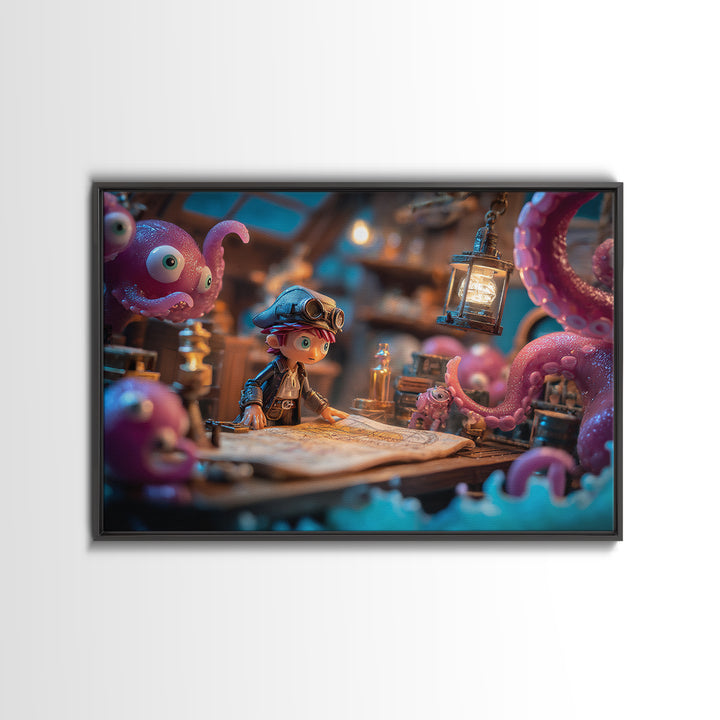 The Mapmaker Of Impossible Shores, Vaporwave Halloween Decor, Landscape Wall Art, Canvas Print, Retro Halloween Decor, Neon Wall Art