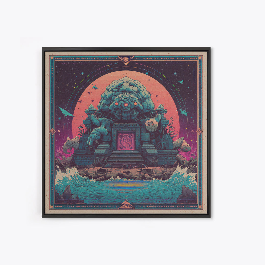 The Keeper Of The Black Reef Key, Synthwave Halloween Art, Square Wall Art, Canvas Print, Retro Halloween Decor, Neon Wall Art