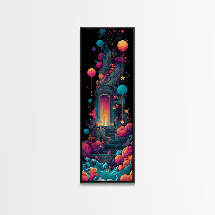 The Keeper Of The Black Reef Key, 80s Halloween Wall Art, Tall Narrow Wall Art, Canvas Print, Retro Halloween Decor, Neon Wall Art