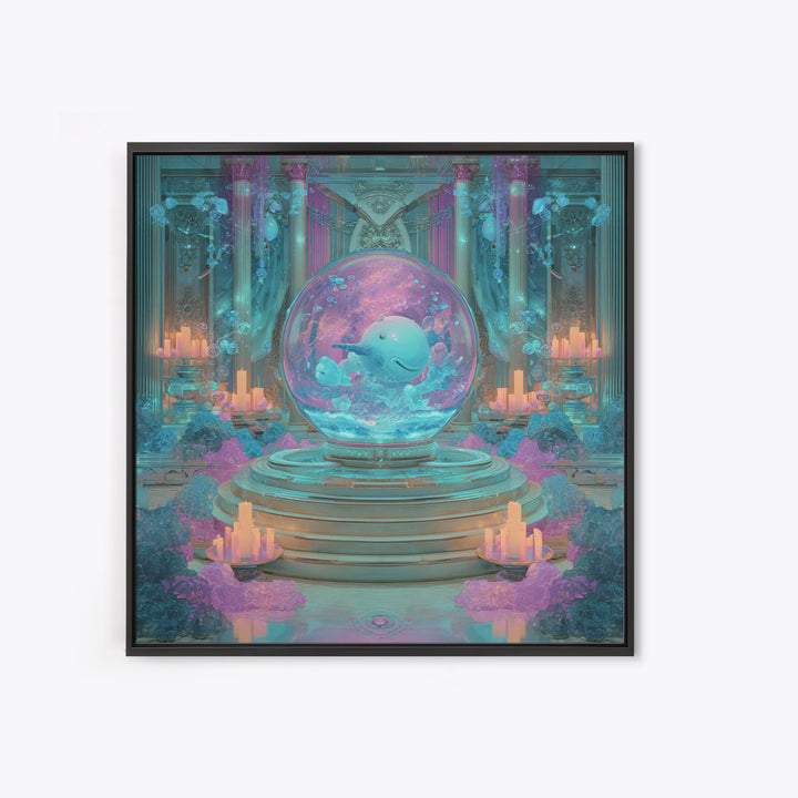 The Oracle Of The Glass Depths, Synthwave Halloween Art, Square Wall Art, Framed Canvas Print, Retro Halloween Decor, Neon Wall Art