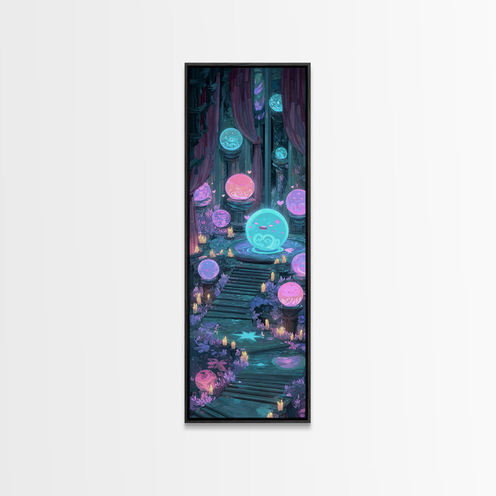 The Oracle Of The Glass Depths, Synthwave Halloween Art, Tall Narrow Wall Art, Canvas Print, Retro Halloween Decor, Neon Wall Art