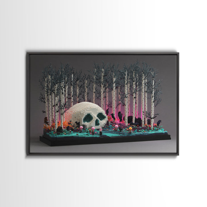 The Sleeper In The Birch Grove, Vaporwave Halloween Decor, Landscape Wall Art, Canvas Print, Retro Halloween Decor, Neon Wall Art