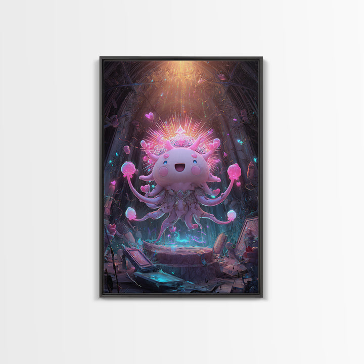 The Crown Of The Tentacled Saint, Synthwave Halloween Art, Vertical Wall Art, Canvas Print, Retro Halloween Decor, Neon Wall Art