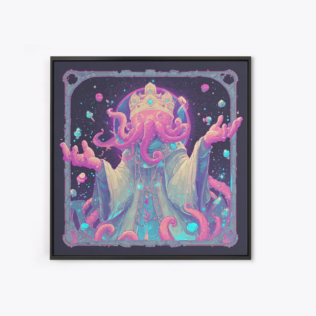 The Crown Of The Tentacled Saint, 80s Halloween Wall Art, Square Wall Art, Canvas Print, Retro Halloween Decor, Neon Wall Art