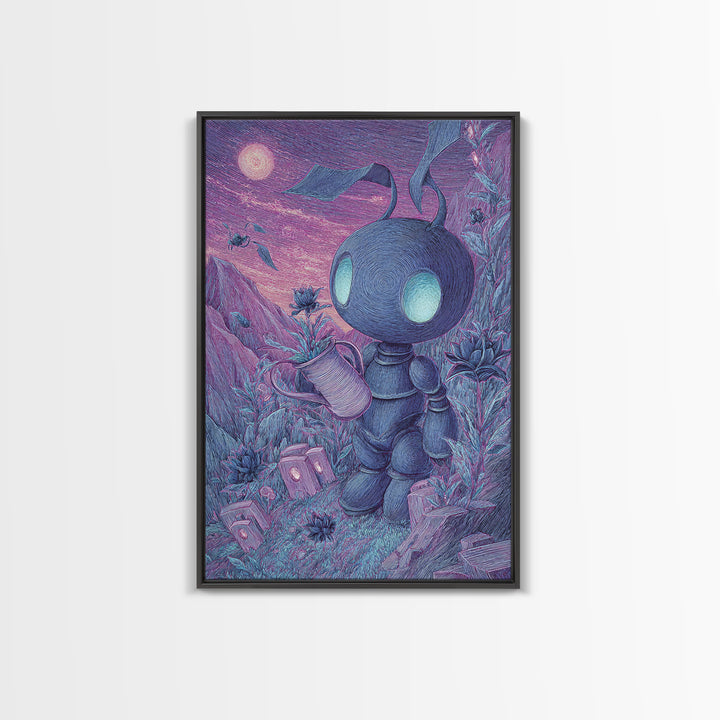 The Grave Gardener Of Yuggoth, Vaporwave Halloween Decor, Vertical Wall Art, Canvas Print, Retro Halloween Decor, Neon Wall Art