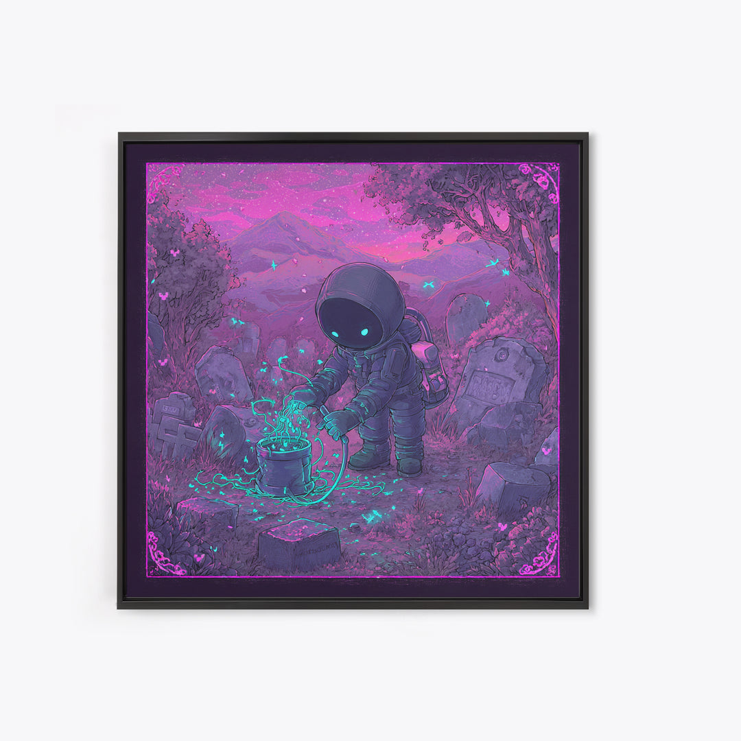 The Grave Gardener Of Yuggoth, 80s Halloween Wall Art, Square Wall Art, Framed Canvas Print, Retro Halloween Decor, Neon Wall Art