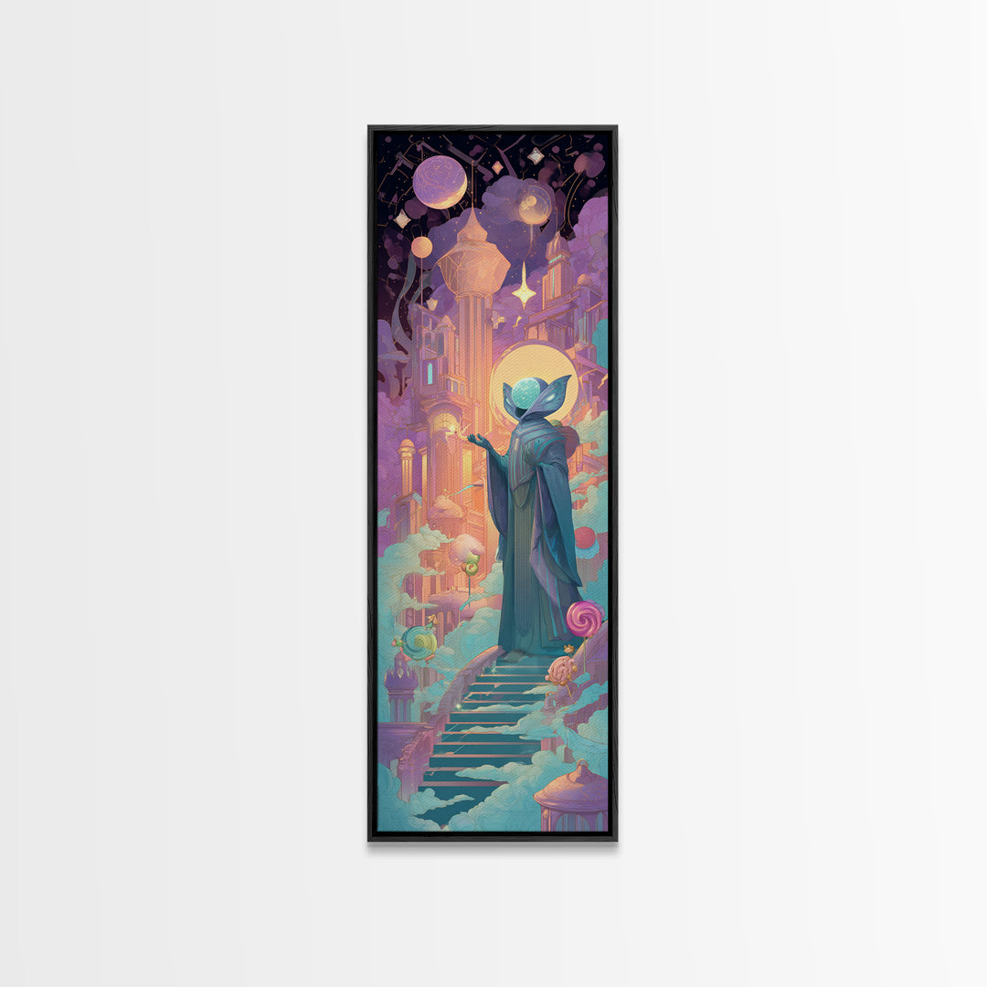 The Moth Prophet Of Kadath, Cute Spooky Neon Art, Tall Narrow Wall Art, Canvas Print, Retro Halloween Decor, Neon Wall Art, Dark Fantasy Art