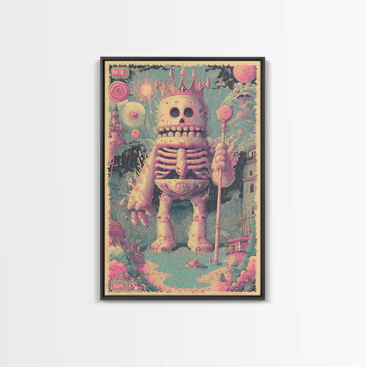 The Salt King Of The Black Shore, Cosmic Synthwave Horror, Vertical Wall Art, Canvas Print, Retro Halloween Decor, Neon Wall Art