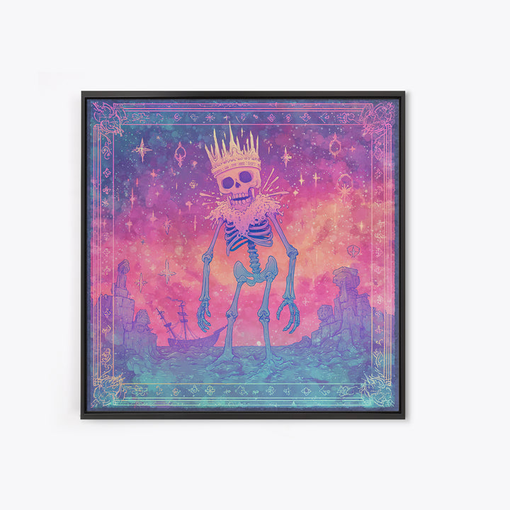 The Salt King Of The Black Shore, Cute Spooky Neon Art, Square Wall Art, Canvas Print, Retro Halloween Decor, Neon Wall Art