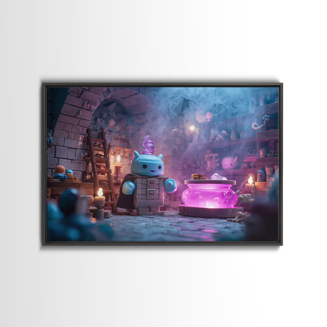 The Dreamwell Beneath Miskatonic, 80s Halloween Wall Art, Landscape Wall Art, Framed Canvas Print, Retro Halloween Decor, Neon Wall Art