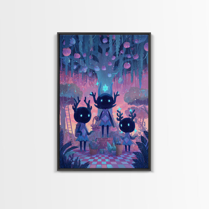 The Children Of The Star Orchard, Vaporwave Halloween Decor, Vertical Wall Art, Canvas Print, Retro Halloween Decor, Neon Wall Art