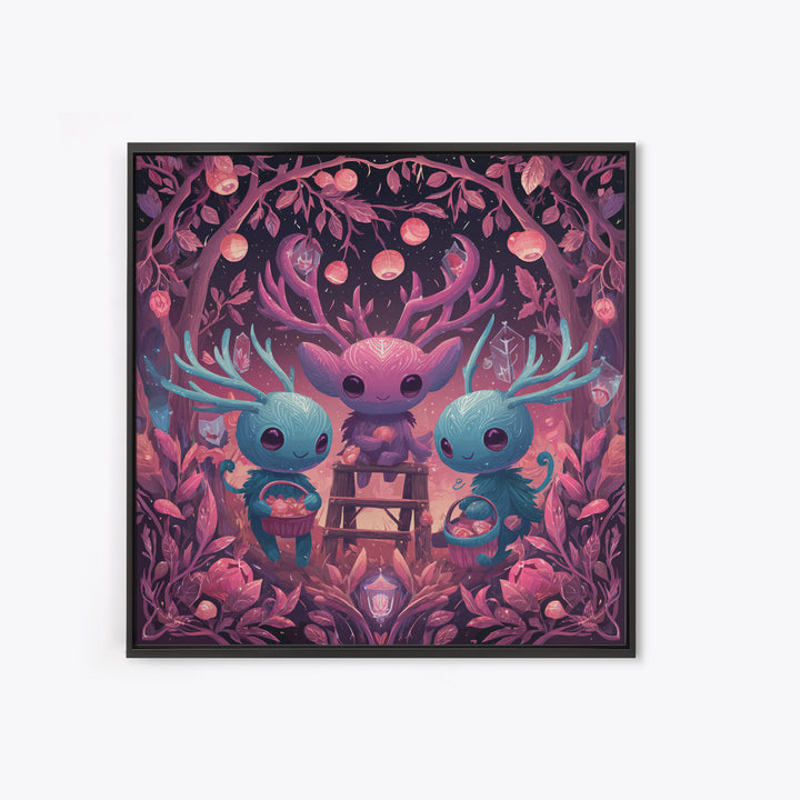 The Children Of The Star Orchard, Retro Neon Halloween Art, Square Wall Art, Framed Canvas Print, Retro Halloween Decor, Neon Wall Art