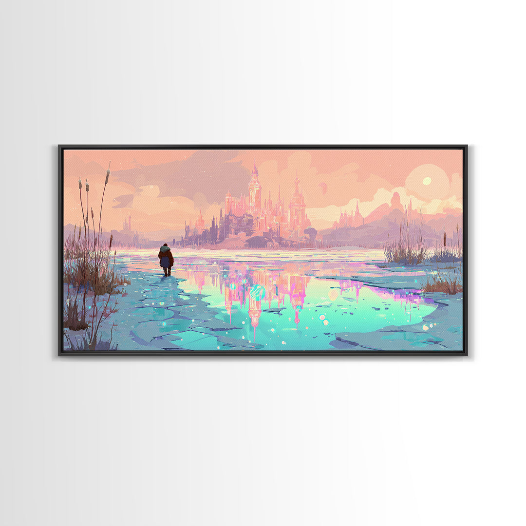 The Frost Beyond Carcosa, 80s Halloween Wall Art, Wide Panoramic Art, Canvas Print, Retro Halloween Decor, Neon Wall Art, Horror Wall Art