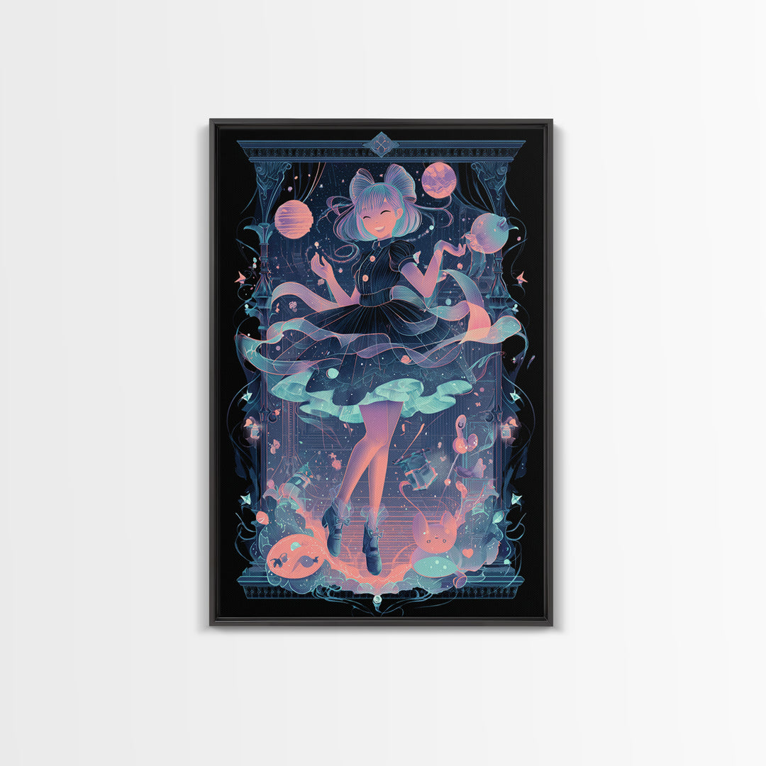 The Seamstress Of Living Nebulae, 80s Halloween Wall Art, Vertical Wall Art, Canvas Print, Retro Halloween Decor, Neon Wall Art