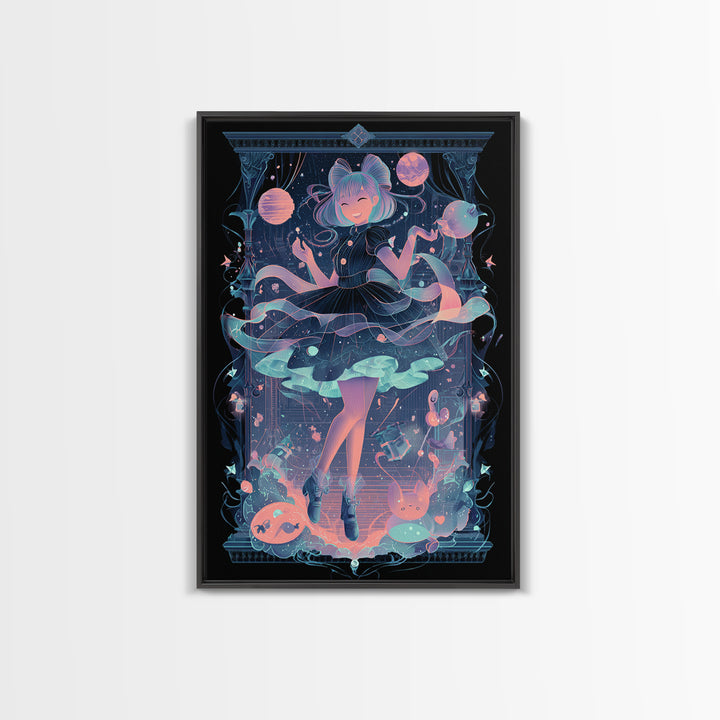 The Seamstress Of Living Nebulae, 80s Halloween Wall Art, Vertical Wall Art, Canvas Print, Retro Halloween Decor, Neon Wall Art