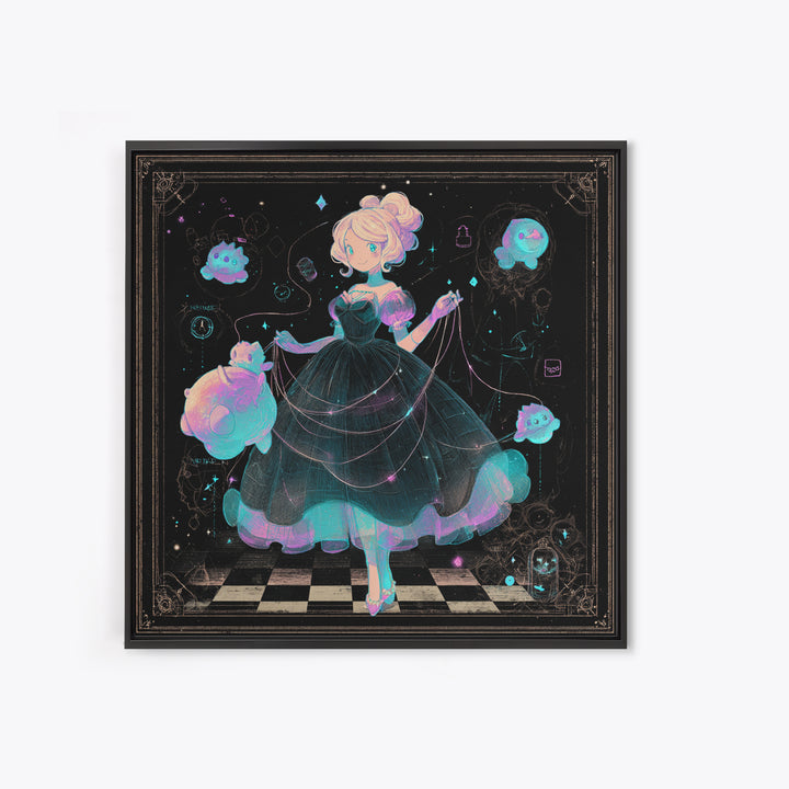 The Seamstress Of Living Nebulae, 80s Halloween Wall Art, Square Wall Art, Canvas Print, Retro Halloween Decor, Neon Wall Art