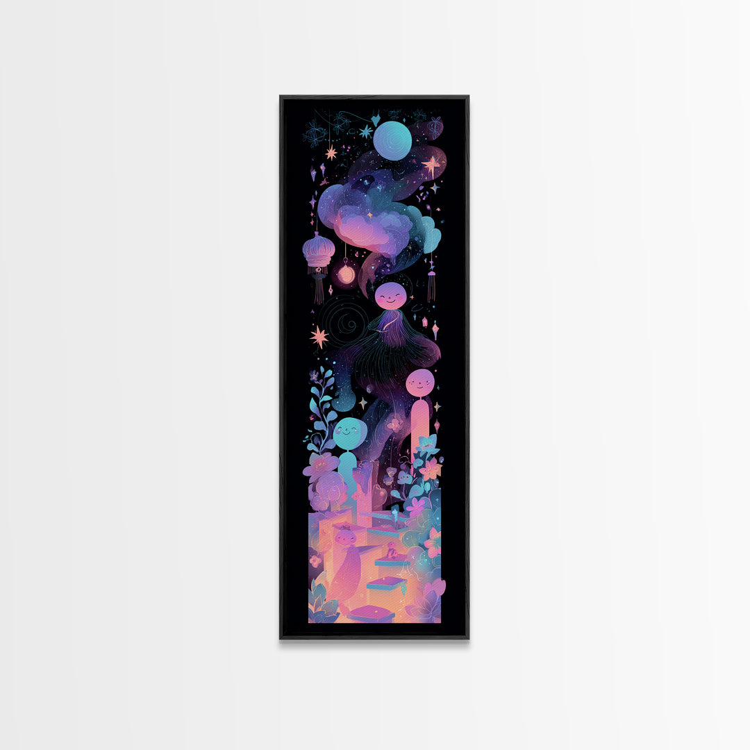 The Seamstress Of Living Nebulae, Vaporwave Halloween Decor, Tall Narrow Wall Art, Canvas Print, Retro Halloween Decor, Neon Wall Art