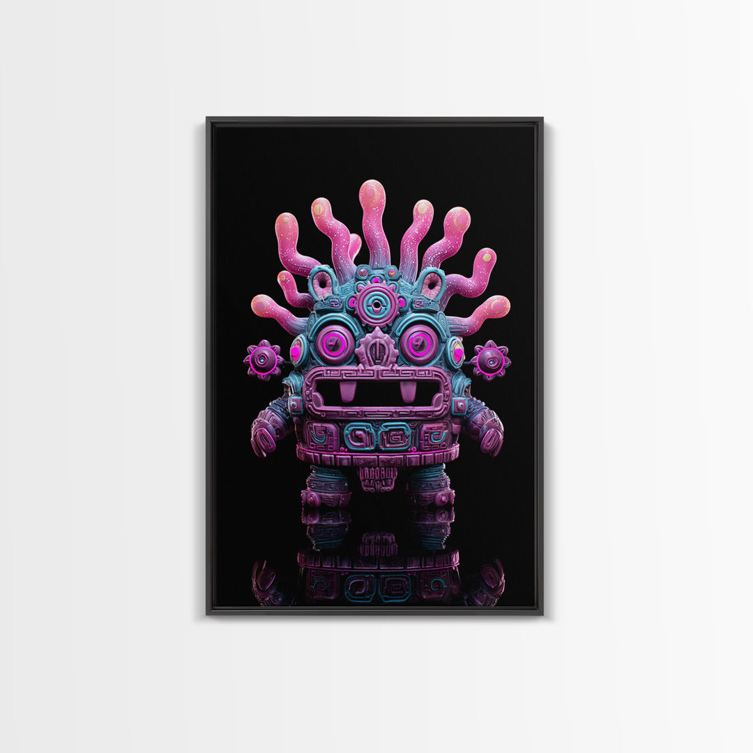 The Mask Of The Crawling God, Vaporwave Halloween Decor, Vertical Wall Art, Canvas Print, Retro Halloween Decor, Neon Wall Art