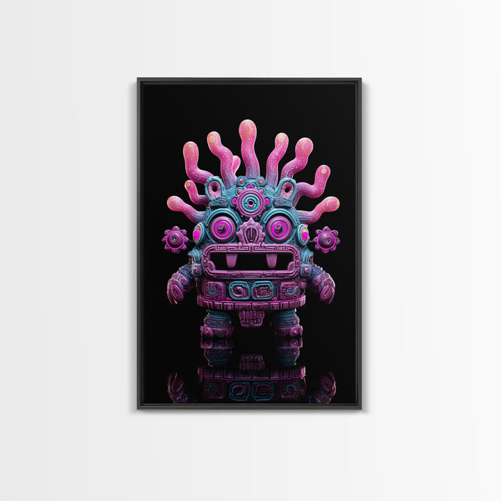 The Mask Of The Crawling God, Vaporwave Halloween Decor, Vertical Wall Art, Canvas Print, Retro Halloween Decor, Neon Wall Art